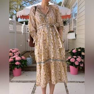 Baybala Lele Dress Floral Cream Pink Boho Large